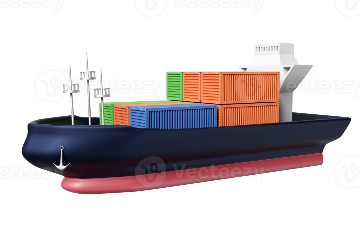 Cargo ship with container in ocean transportation isolated. shipping freight sea or Maritime shipping Concept, 3d illustration or 3d render png