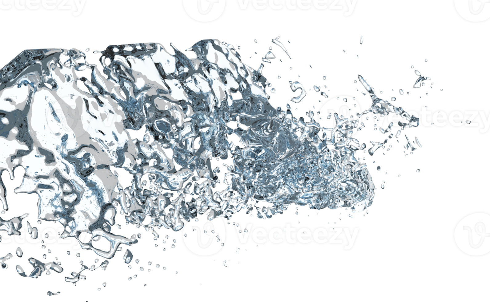 3d vatten stänk transparent, klar blå vatten spridd runt om isolerat. 3d framställa illustration png