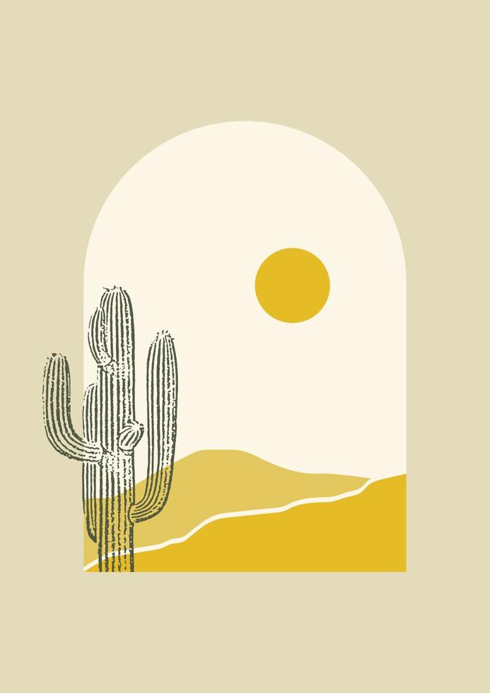 Desert view minimalist abstract aesthetic illustration. Bohemian style wall decor. Contemporary artistic poster. Boho wall decor. Mid century modern art print. vector