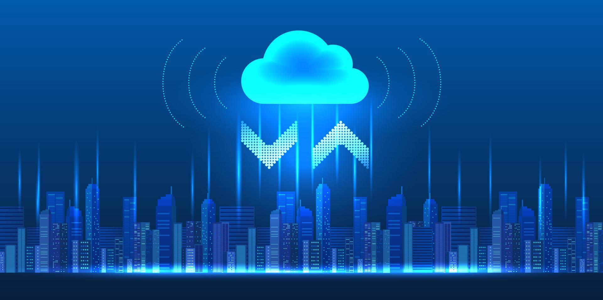 inteligente tecnología para datos almacenamiento y datos transmisión es un popular futuro sistema usado en digital ciudades por trabajando mediante el nube sistema eso es un red ese envía datos todas terminado el mundo. vector