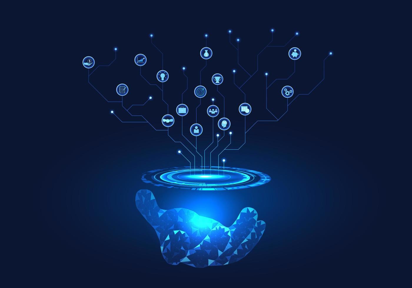 Background technology business hand Featured with different business icons, it means that the business owner is the one who controls and plans to expand the business to grow the business. vector