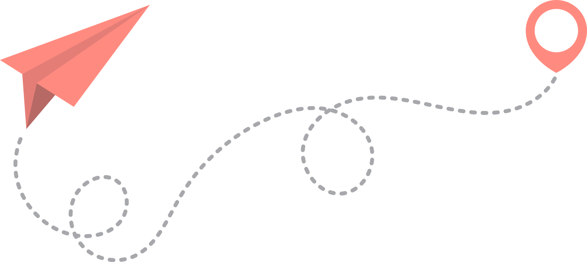 Paper airplane with dotted trace and map pointer pin png