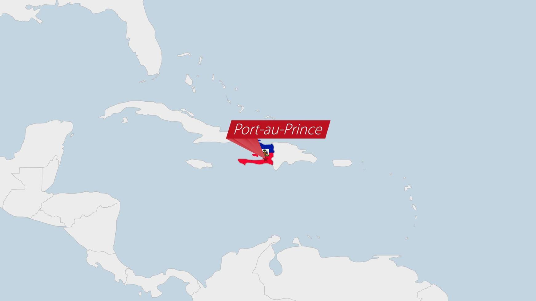 Haití mapa destacado en Haití bandera colores y alfiler de país capital Puerto Príncipe. vector