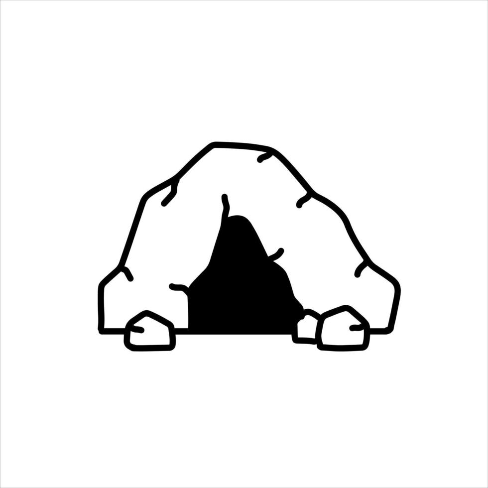 Cave icon. Stone shelter. Entrance to the mountain dungeon. Black silhouette vector