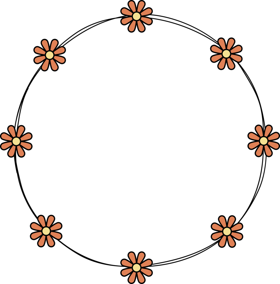 hand- getrokken cirkel kader decoratie element met bloemen klem kunst png