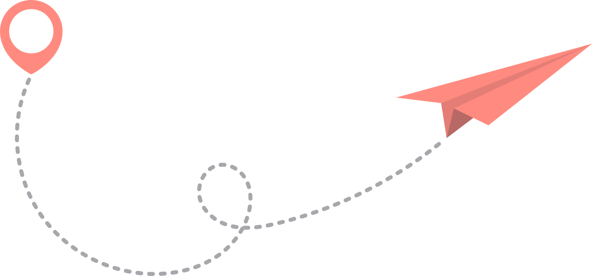 Paper airplane with dotted trace and map pointer pin png