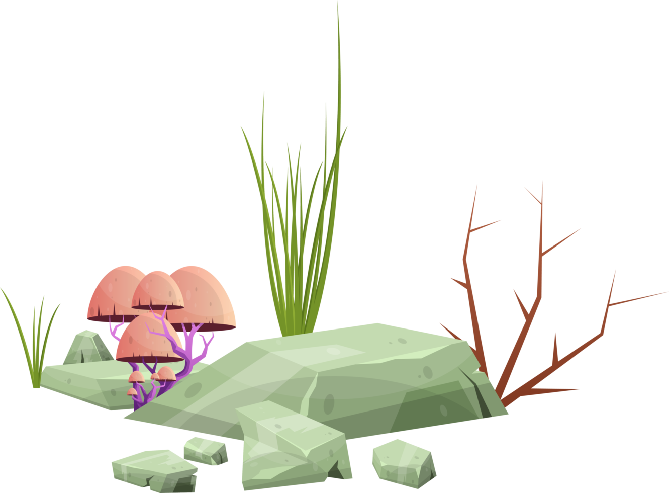 Desert rock with plants png