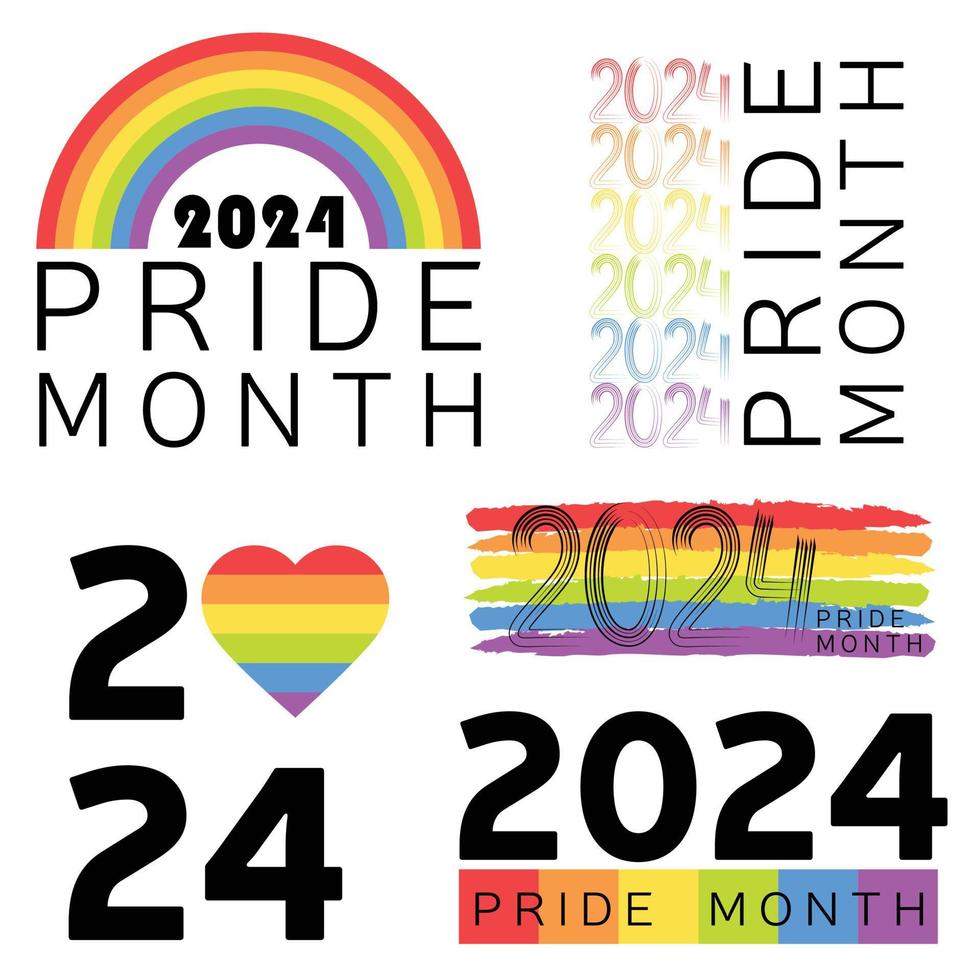 2024 pride month design template. Concept for pride month with rainbow. Collection design isolated on white background. vector