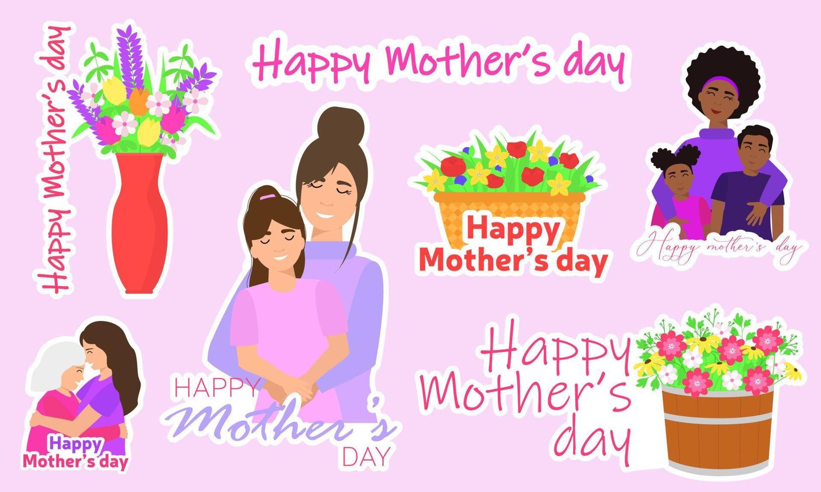 Collection of stickers for happy Mother's Day. Clip art for mother day. vector