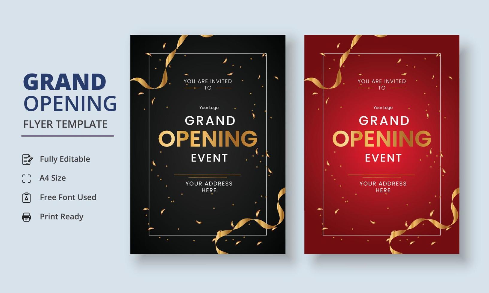 Grand Opening Flyer Template, Realistic grand Opening Invitation, Inauguration Flyer Template, Grand opening ceremony invitation flyer vector