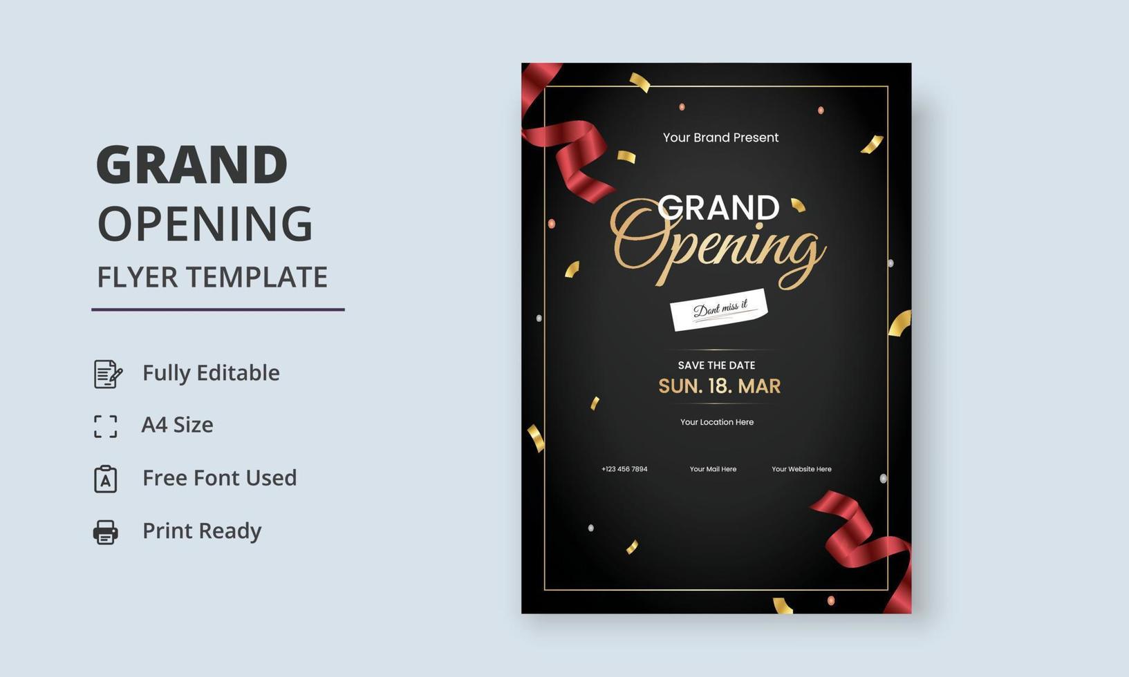 Grand Opening Flyer Template, Realistic grand Opening Invitation, Inauguration Flyer Template, Grand opening ceremony invitation flyer vector