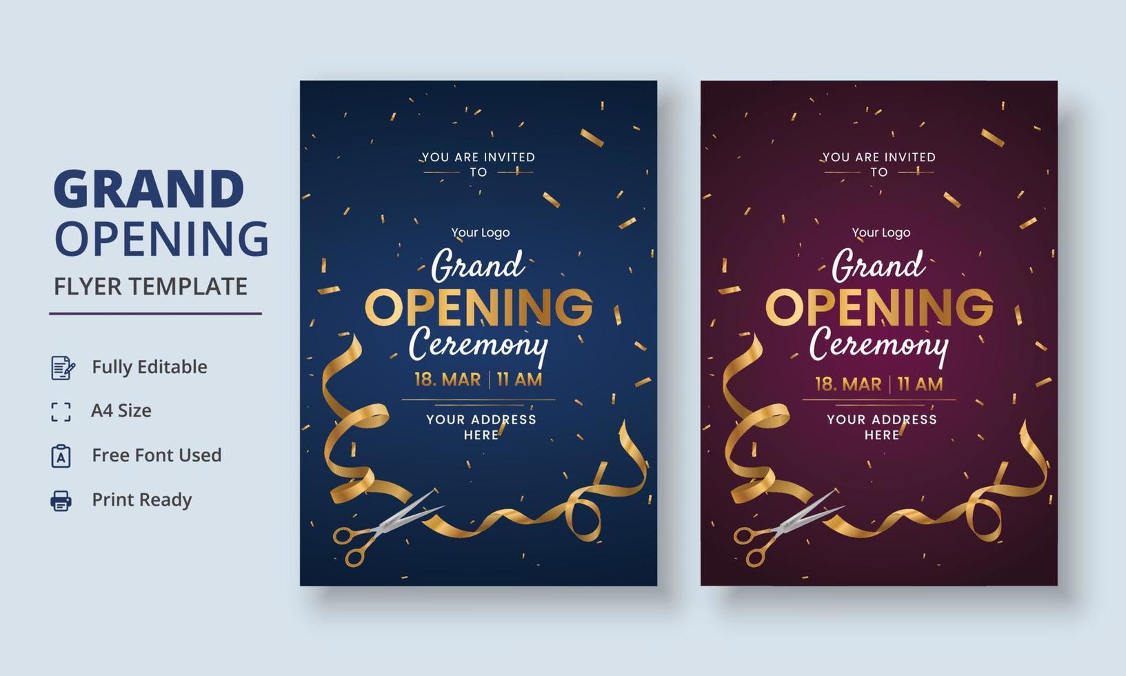 Grand Opening Flyer Template, Realistic grand Opening Invitation, Inauguration Flyer Template, Grand opening ceremony invitation flyer vector