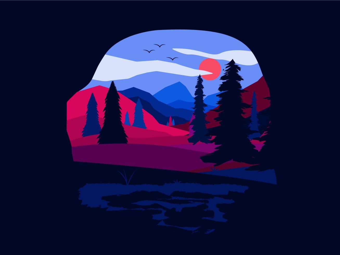 Forest mountains in the background. Forest, mountain background. Vector forest, oak background