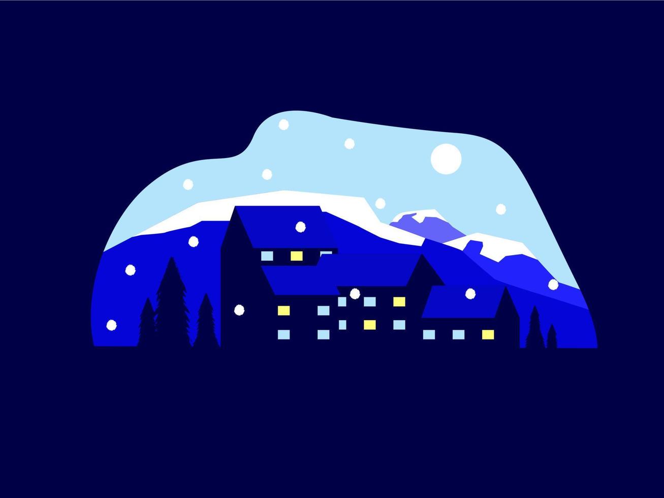 Vector illustration of abstract winter town landscape. Town night background, winter night rain snow. Town night winter