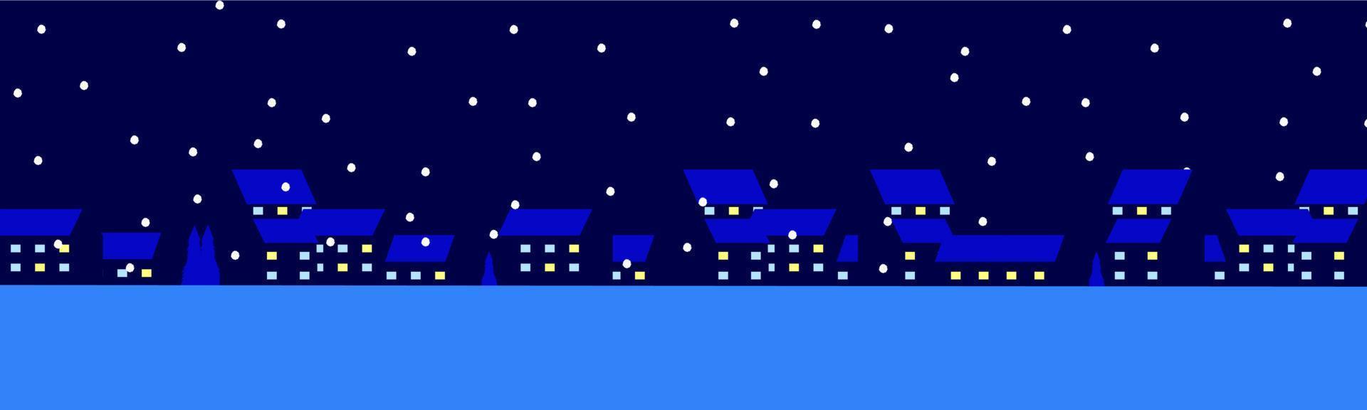 Vector illustration of abstract winter town landscape. Town night background, winter night rain snow. Town night winter