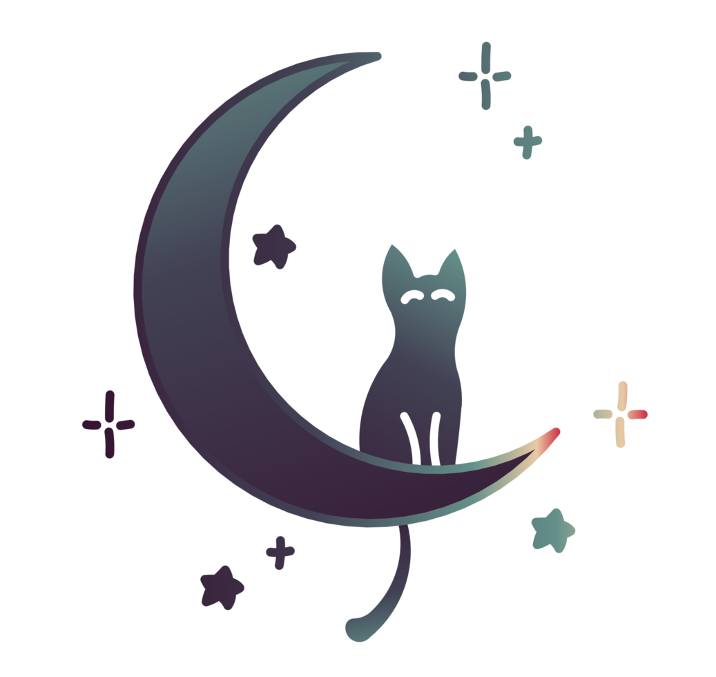 fofa gato sentado em uma lua com estrelas png