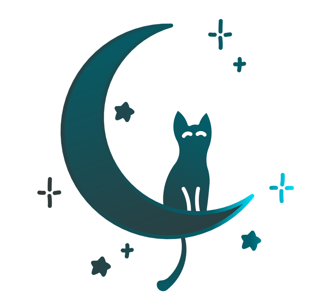 linda gato sentado en un Luna con estrellas png