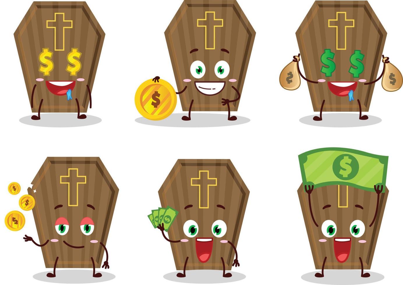 Coffin cartoon character with cute emoticon bring money vector
