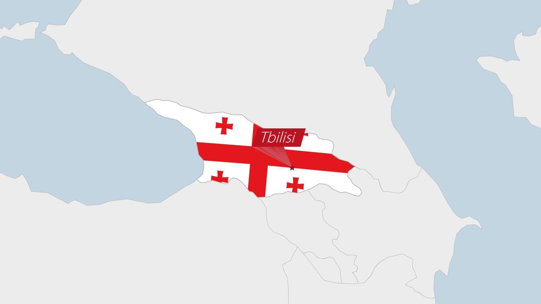 Georgia map highlighted in Georgia flag colors and pin of country capital Tbilisi. vector