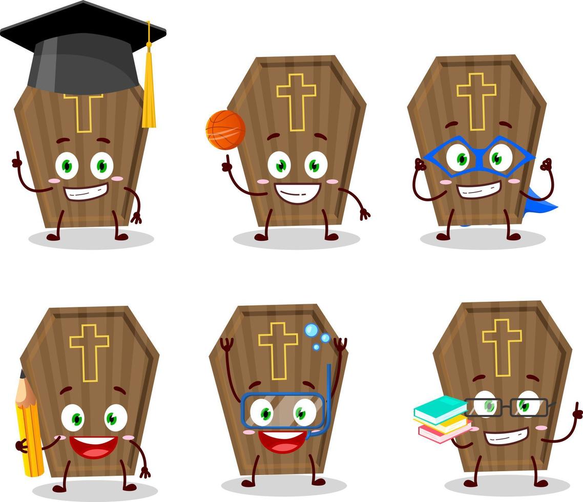 School student of coffin cartoon character with various expressions vector