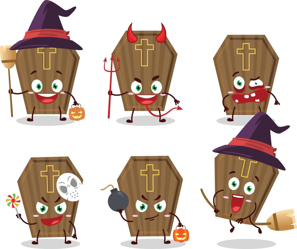 Halloween expression emoticons with cartoon character of coffin vector