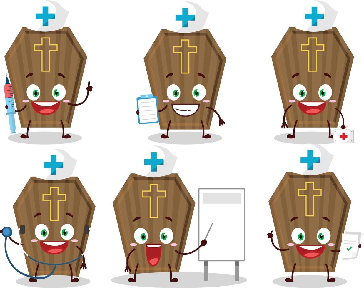 Doctor profession emoticon with coffin cartoon character vector