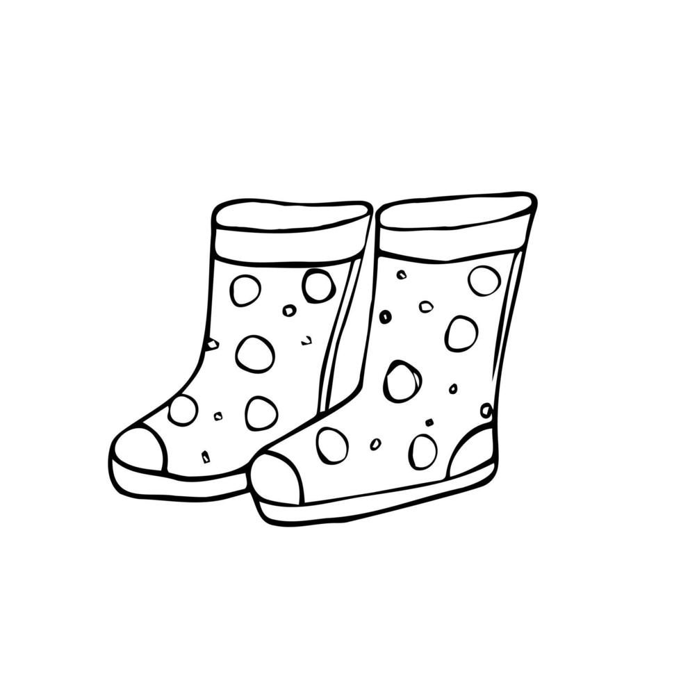 botas de goma aisladas sobre un fondo blanco. zapatos de otoño para caminar en charcos. botas resistentes al agua. botas de jardinero para trabajar en el jardín. ilustración vectorial en estilo garabato vector
