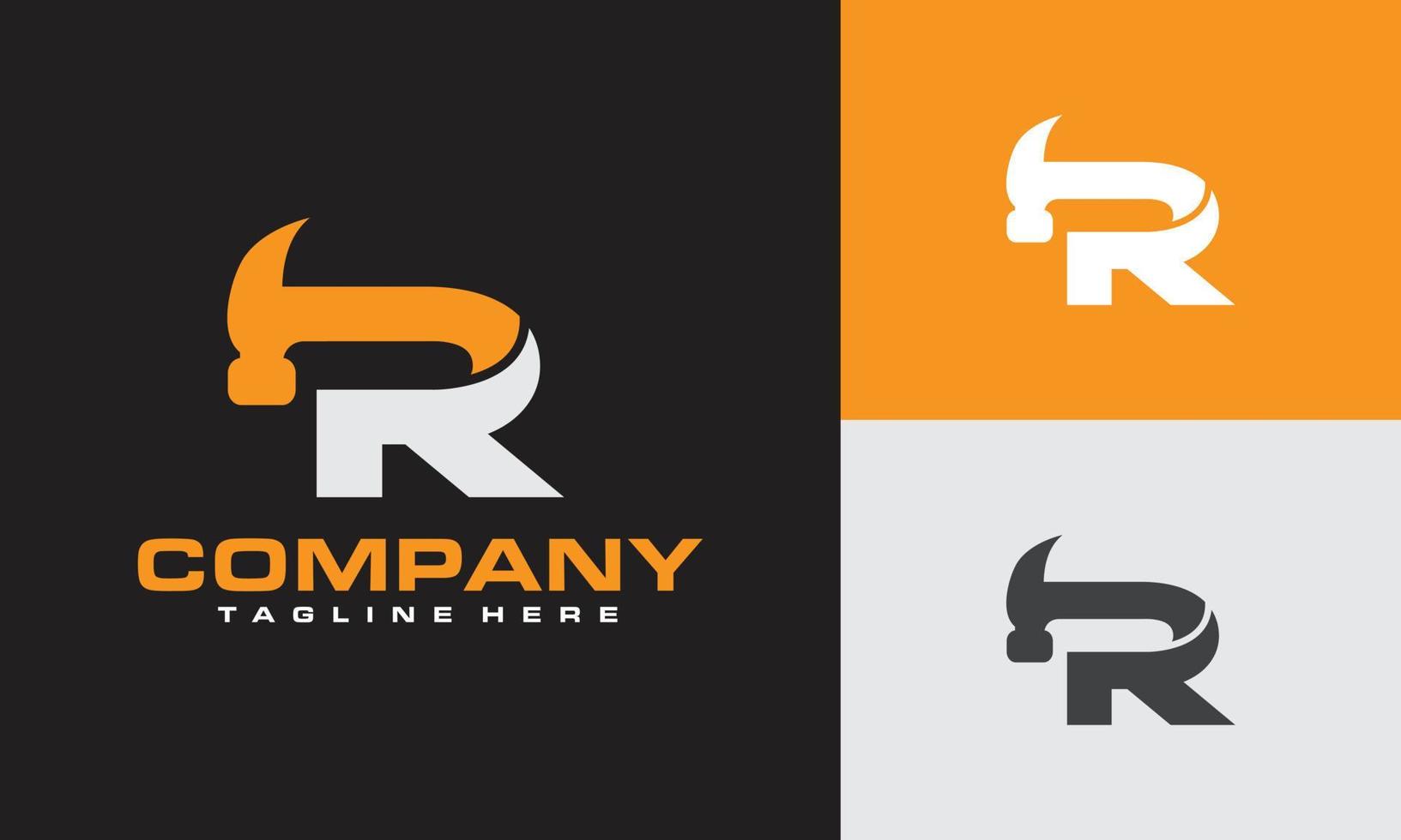 initials R hammer logo vector