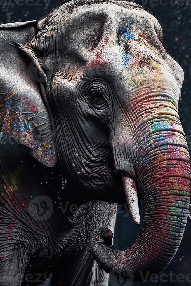 Indian elephant with colorful paint during Holi photo