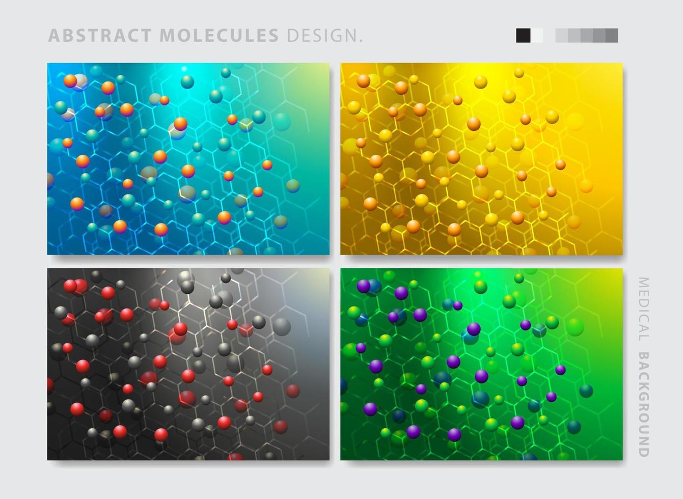 Set of Abstract molecules design. Vector illustration. Atoms. Medical background for banner or flyer
