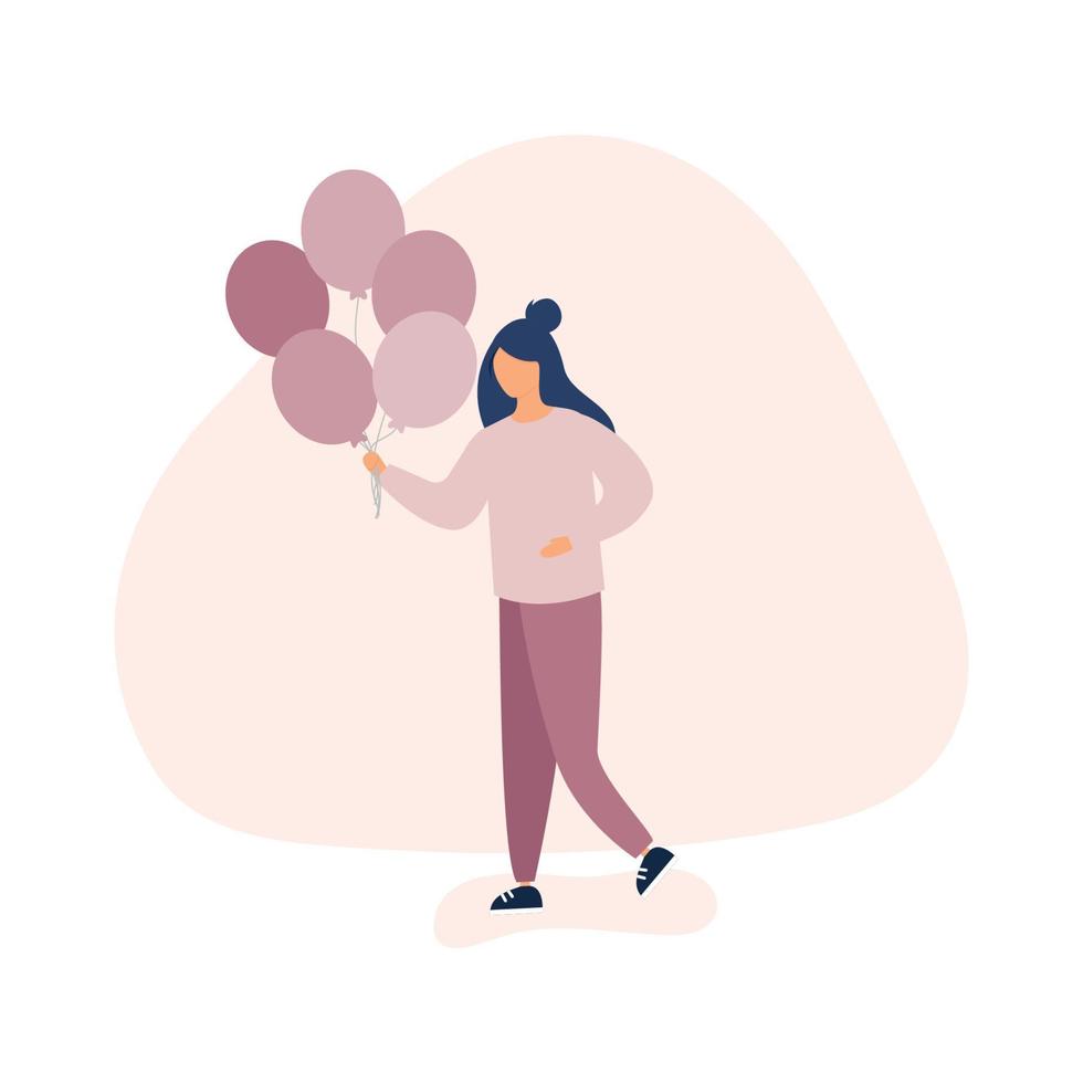 Woman celebrating birthday party. Character holding balloons. Happy birthday concept. vector