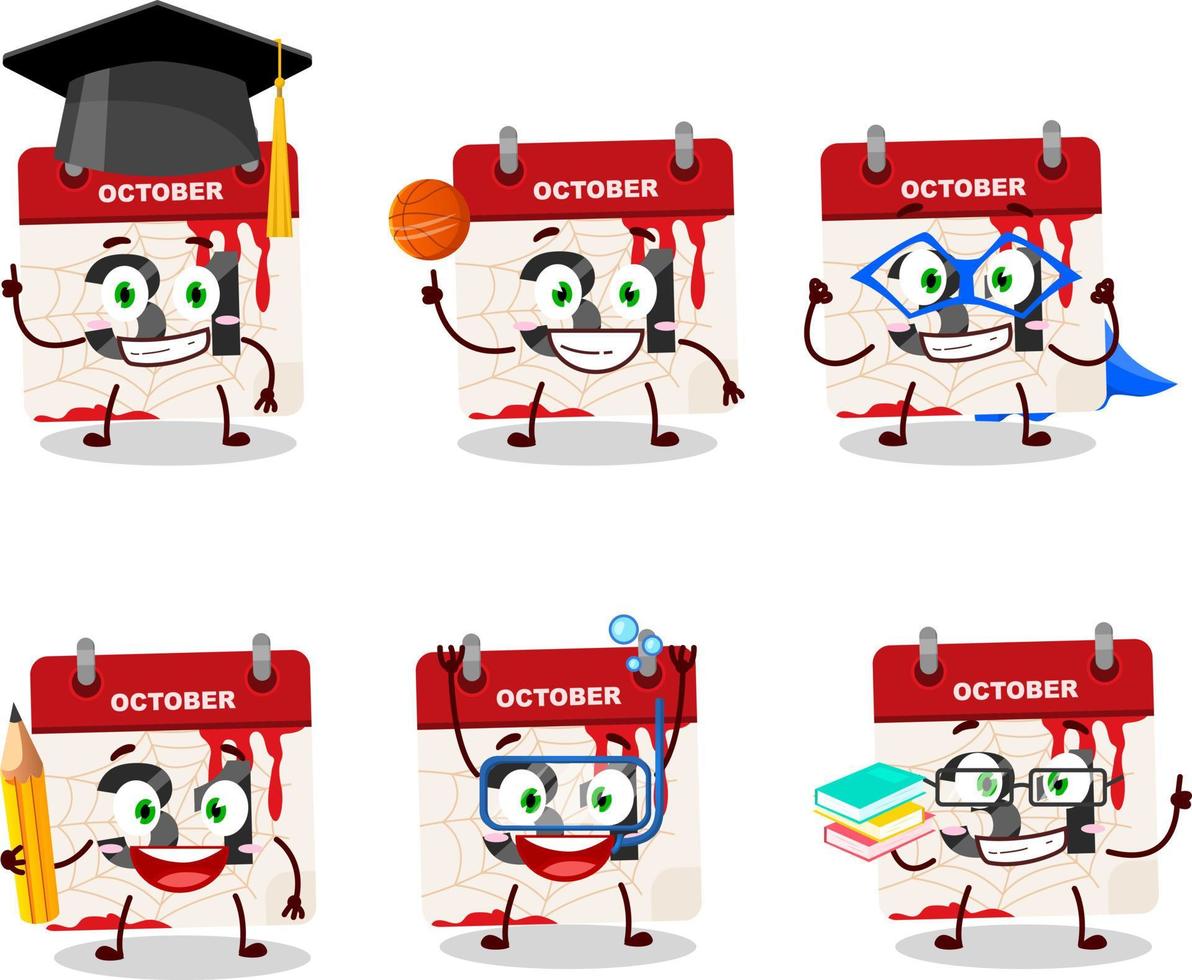 School student of halloween calendar cartoon character with various expressions vector