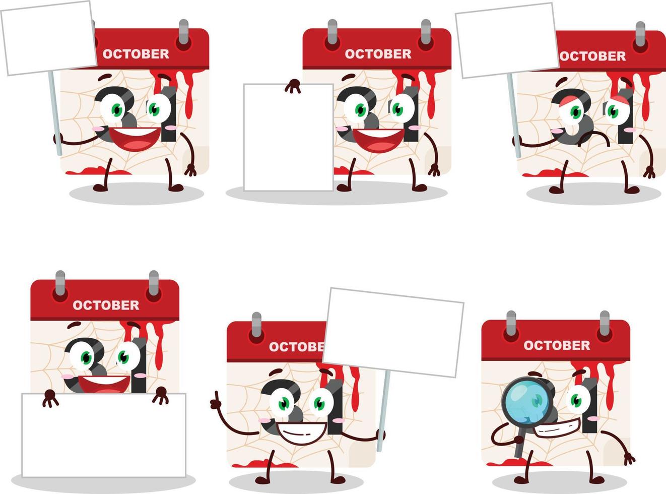 Víspera de Todos los Santos calendario dibujos animados personaje traer información tablero vector