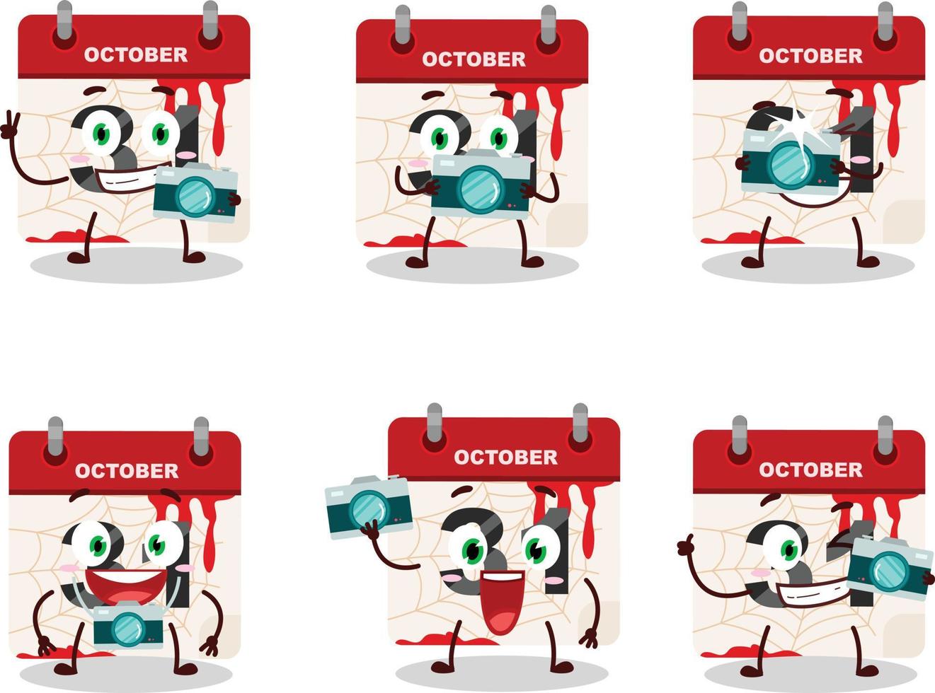 fotógrafo profesión emoticon con Víspera de Todos los Santos calendario dibujos animados personaje vector