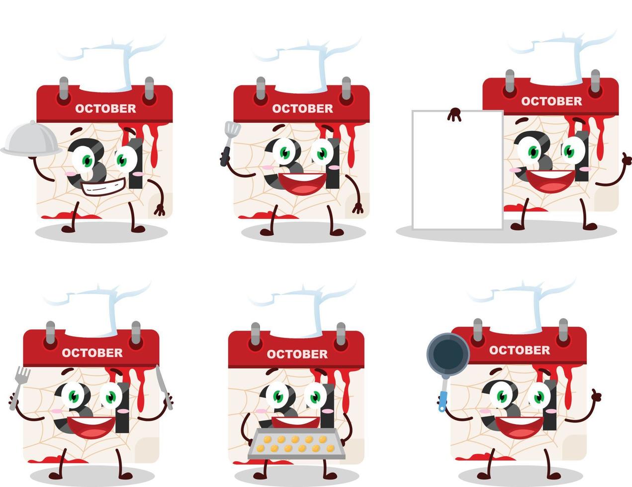 Cartoon character of halloween calendar with various chef emoticons vector