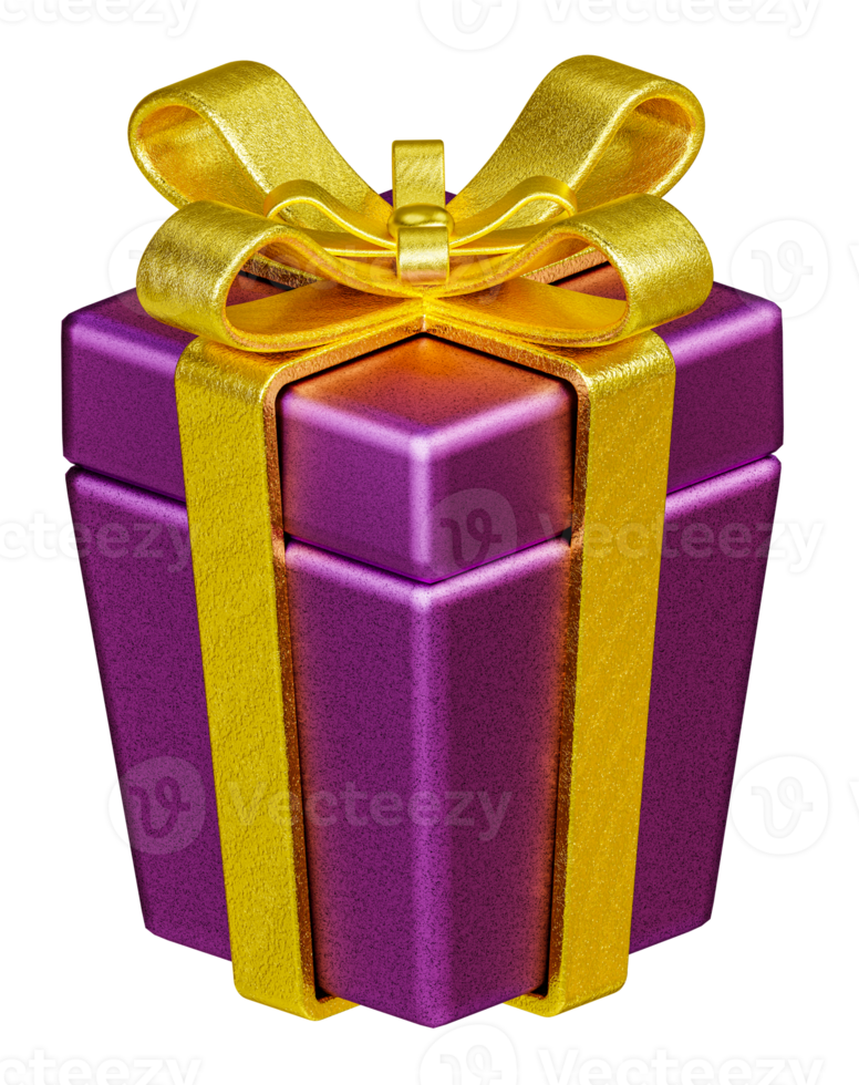 purple gift box and red bow 3d png