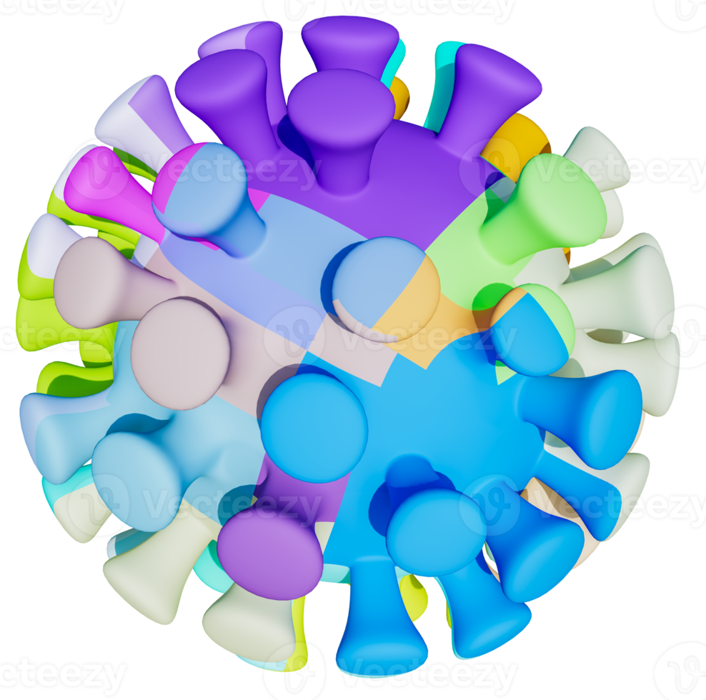 färgrik farlig virus eller bakterie. bakteriell infektion den där orsaker sjukdomar och krämpor.covid 19 virus färgstarka.3d.klipp konst png