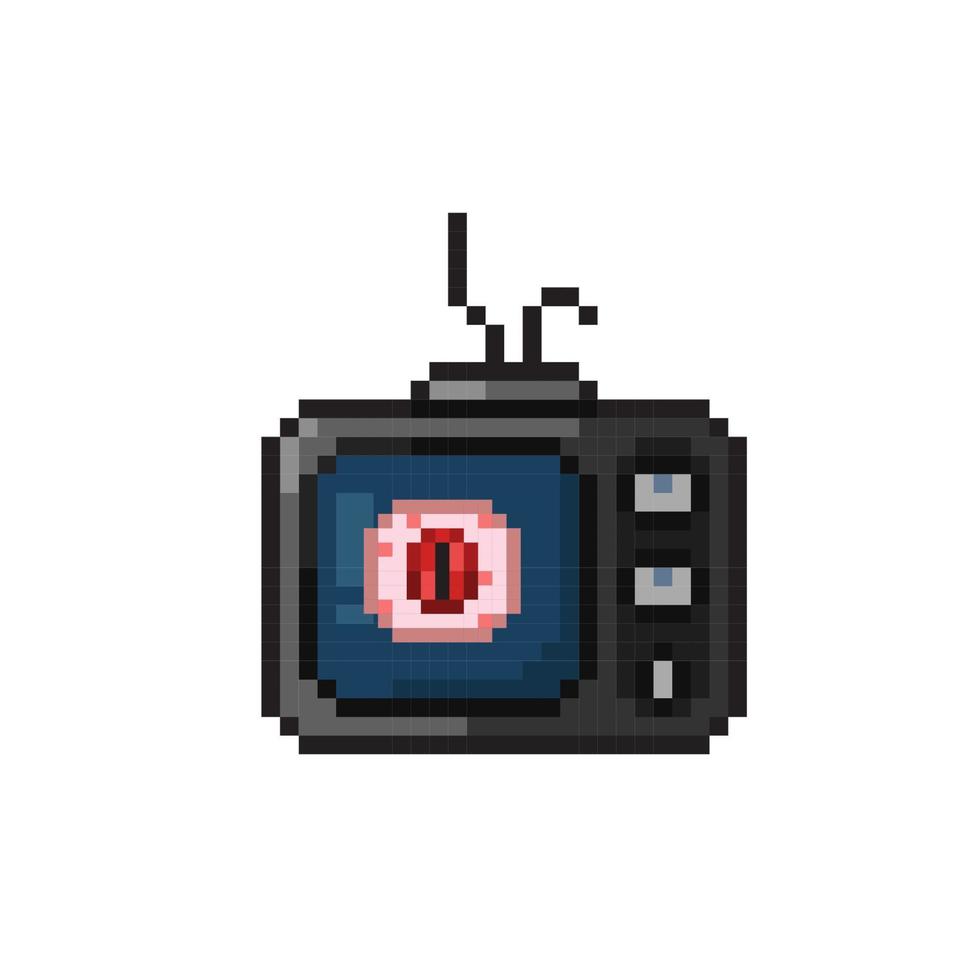 black tv with eyeball sign in pixel art style vector