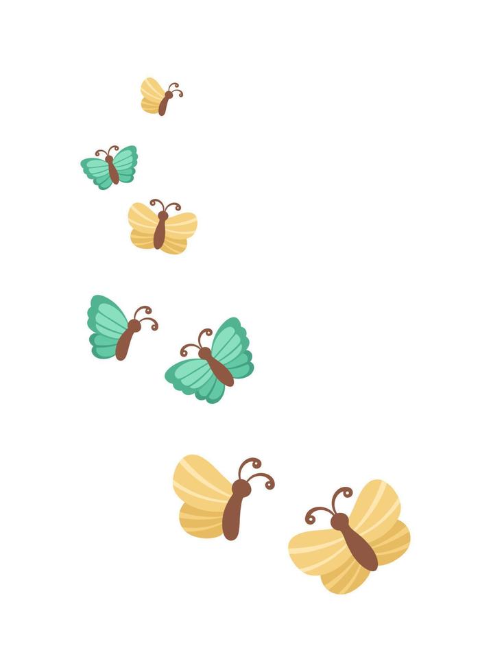 Cute Group of Flying Butterflies Cartoon. Spring Summer Nature Vector Illustration