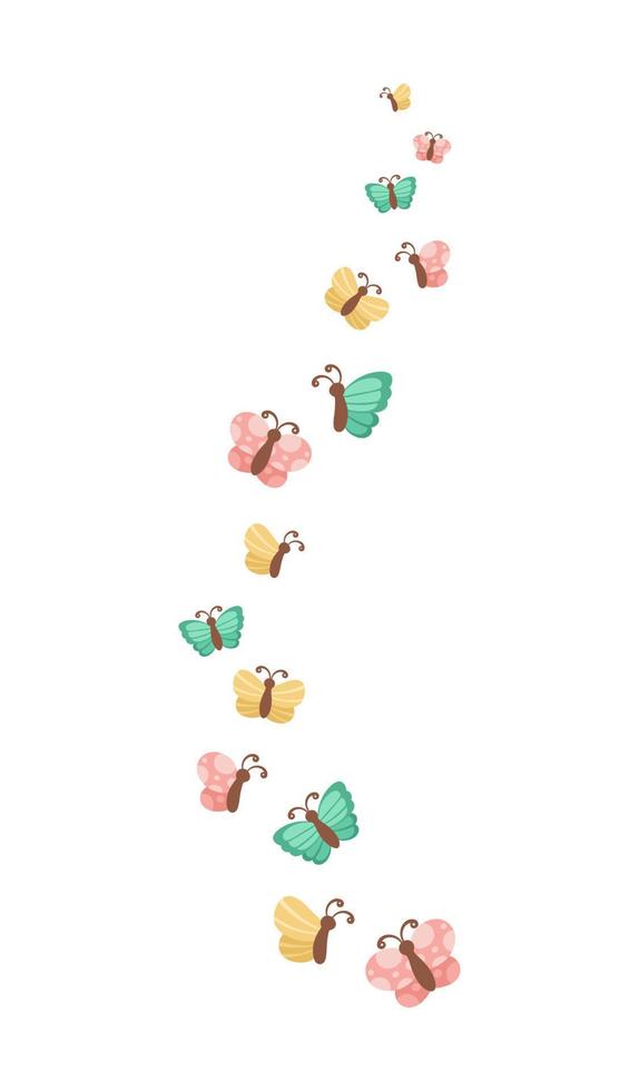 Cute Group of Flying Butterflies Cartoon. Spring Summer Nature Vector Illustration