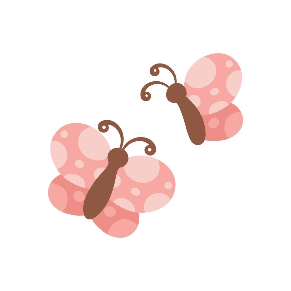Cute Group of Flying Butterflies Cartoon. Spring Summer Nature Vector Illustration
