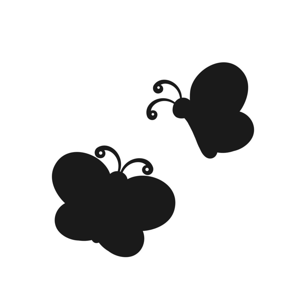 Butterflies silhouette simple flat vector illustration. Flock of silhouette black butterflies on white background.