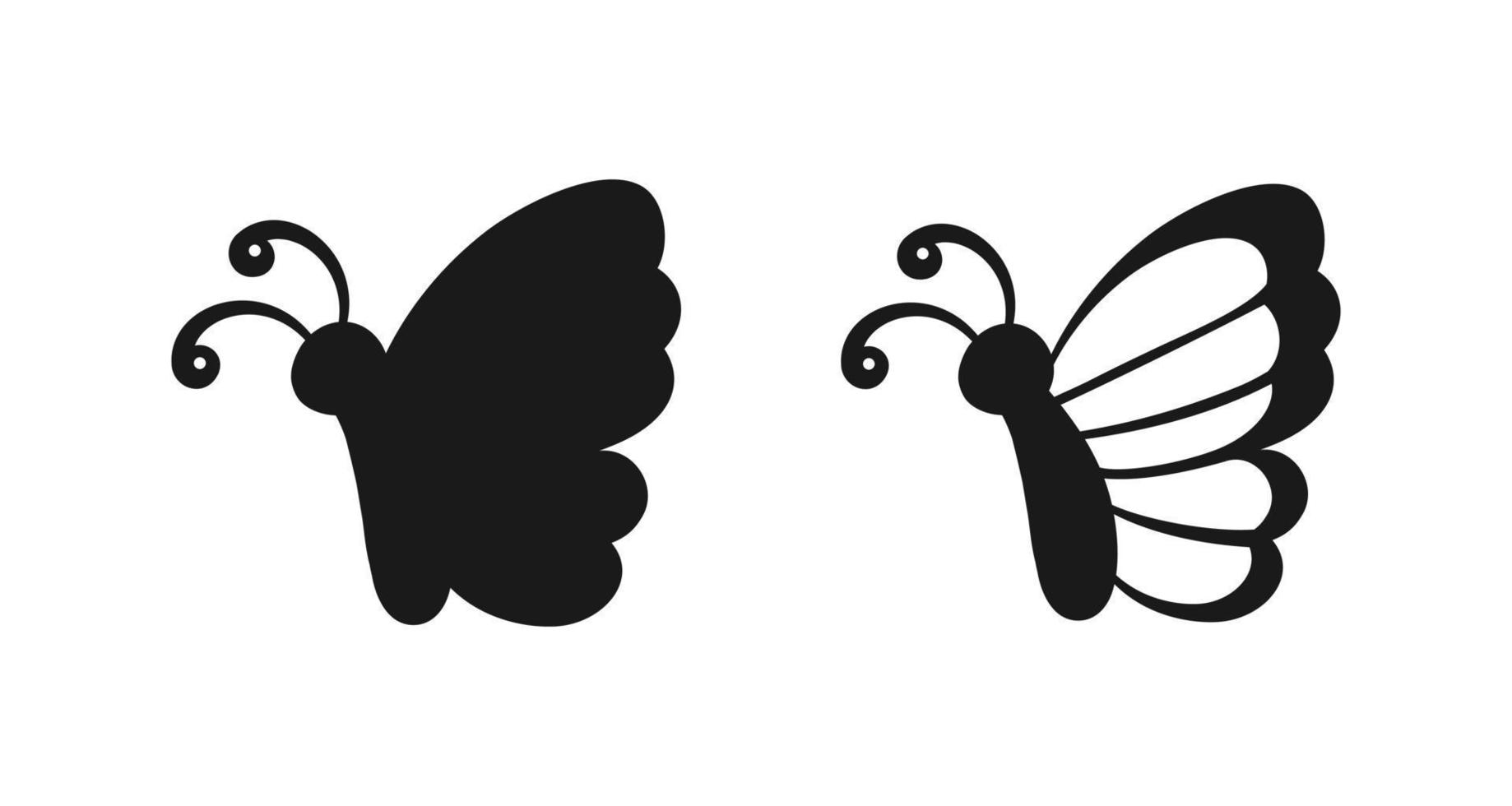 Cute Butterfly Icon Silhouette Set. Spring Summer Nature Logo Design vector