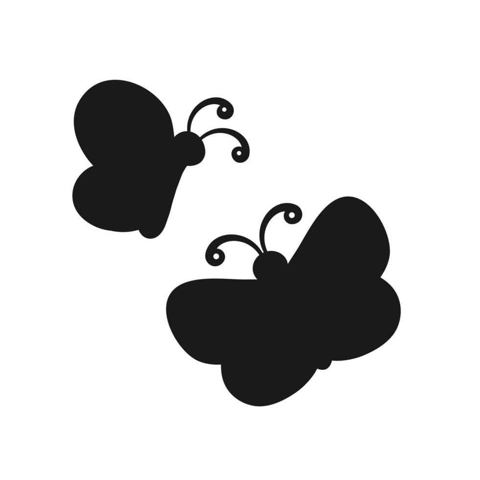 Butterflies silhouette simple flat vector illustration. Flock of silhouette black butterflies on white background.