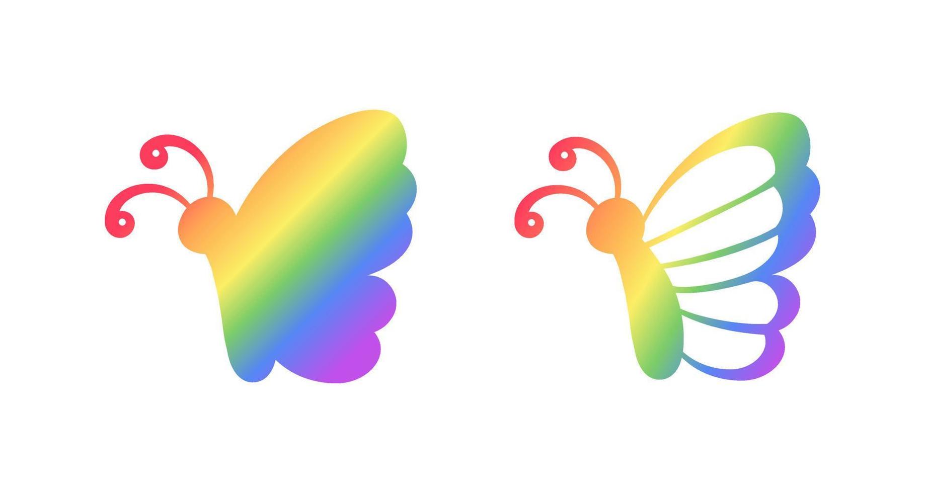 Cute Rainbow Butterfly Icon Silhouette Set. Spring Summer Pride Month Design Element. vector