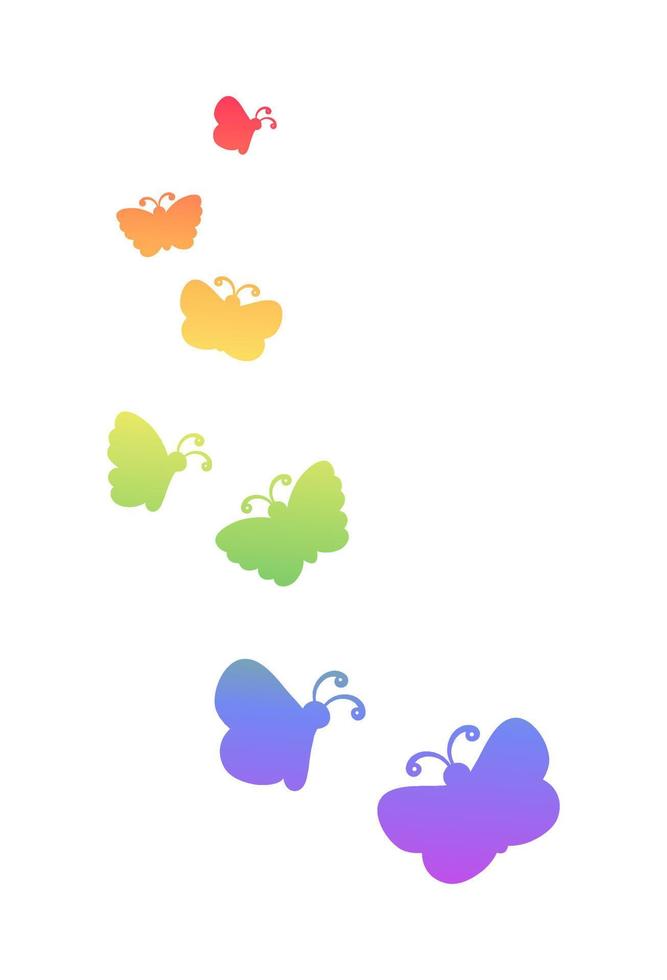 Rainbow Butterflies silhouette simple flat vector illustration. Spring Summer Pride Month Design Element.