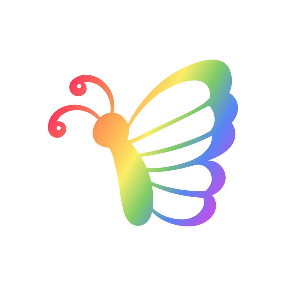 linda arco iris mariposa icono silueta. primavera verano orgullo mes diseño elemento. vector