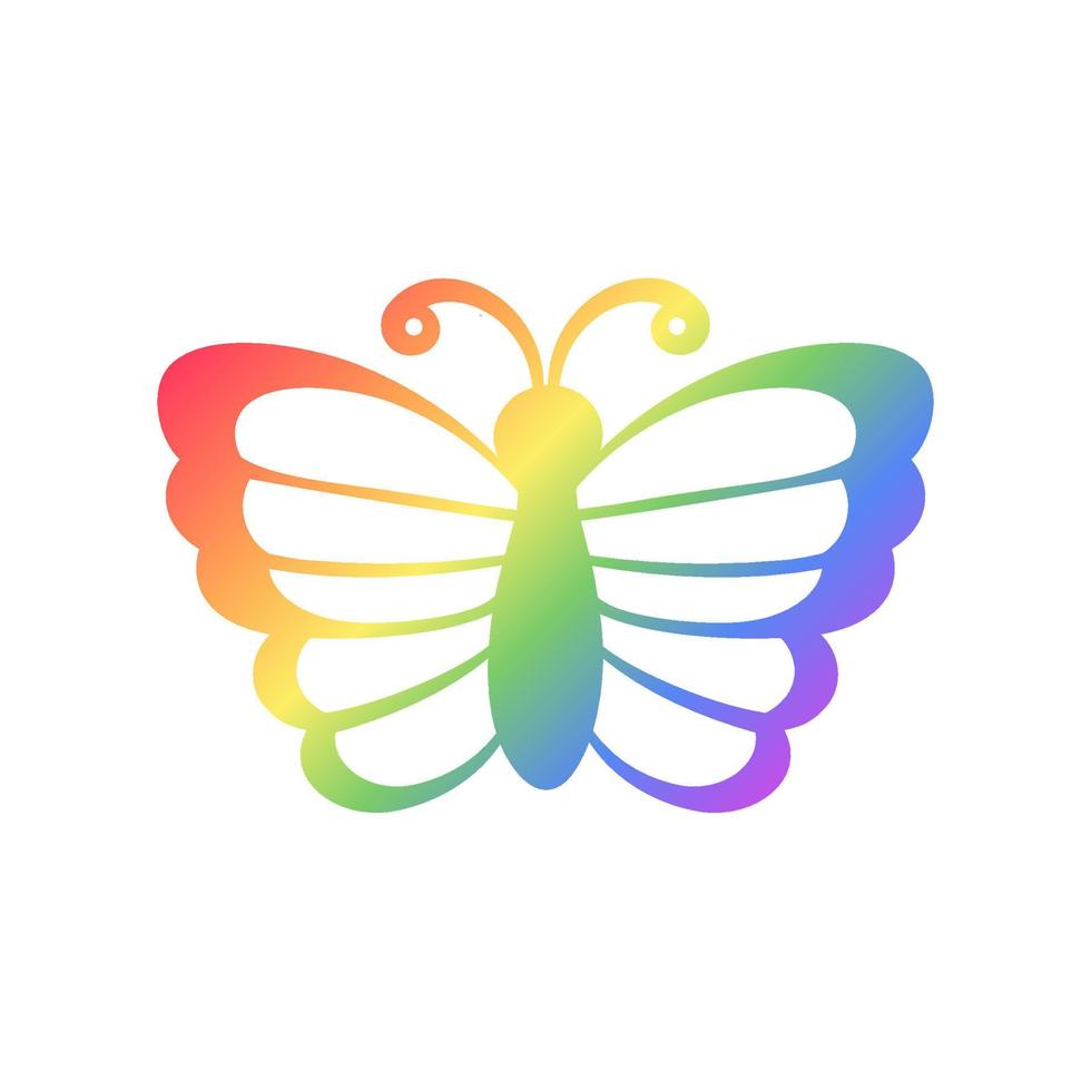 linda arco iris mariposa icono silueta. primavera verano orgullo mes diseño elemento. vector