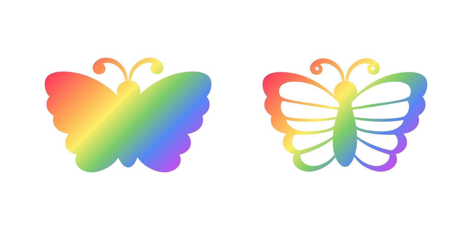 Cute Rainbow Butterfly Icon Silhouette Set. Spring Summer Pride Month Design Element. vector