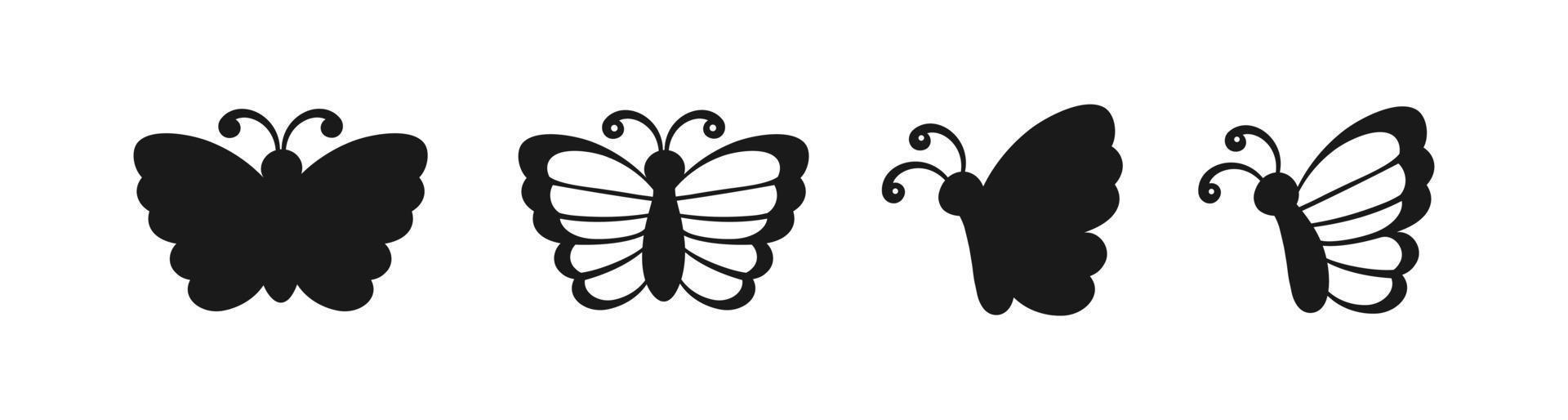 Cute Butterfly Icon Front And Side View Silhouette Set. Spring Summer Nature Logo Design vector